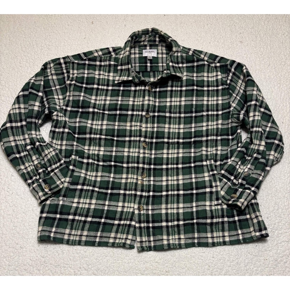 Goodfellow & Co Mens Shirt Button-up Size XL Green Cotton Plaid Flannel Button